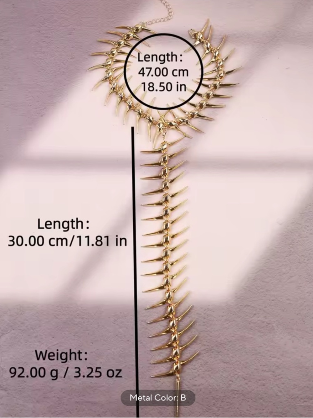 Sculptural Gold Spine Back Body Chain Necklace - Picture 2 of 4